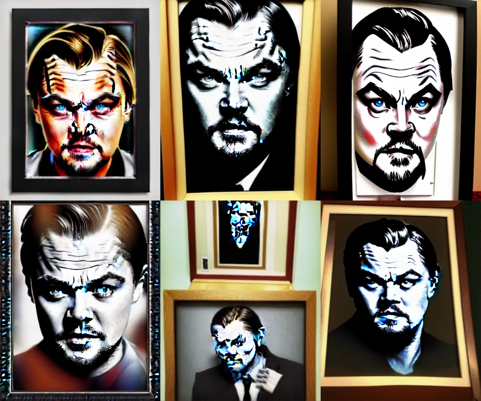 Prompt: framed portrait of zombie Leonardo dicaprio