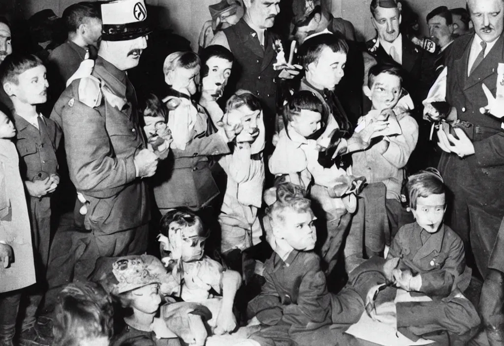 Prompt: adolf hitler at a kids birthday party