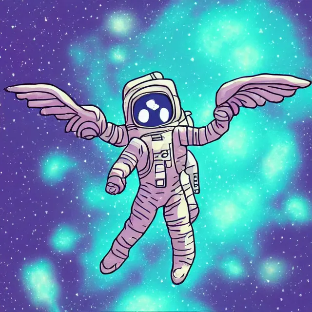Prompt: a astronaut demon with wings in a nebula explosion, pixel art, pixel, cute, pastel.