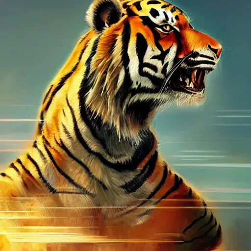 Image similar to a aesthetic award winning commission portrait of a fit anthro tiger wearing military uniform,digital art,art by greg rutkowski,art germ,charles bowater,trevor henderson,detailed beautfiul face,photorealistoc,hyperdetailed,dramatic,artstation,deviantart,professional lighting,western comic art,clean lineart