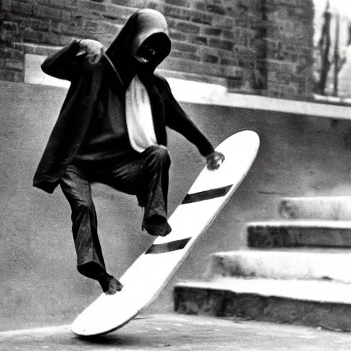 Prompt: old photo of the Grim Reaper doing a kickflip
