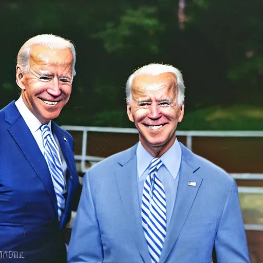 Image similar to A photo of joe biden teams up with a teenage joe biden, perfect faces, 50 mm, award winning photography