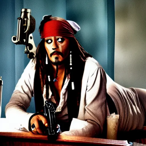 Image similar to captain jack sparrow in pulp fiction