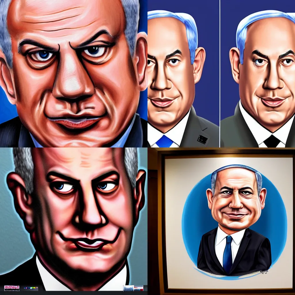 Prompt: an airbrushed caricature portrait of netanyahu