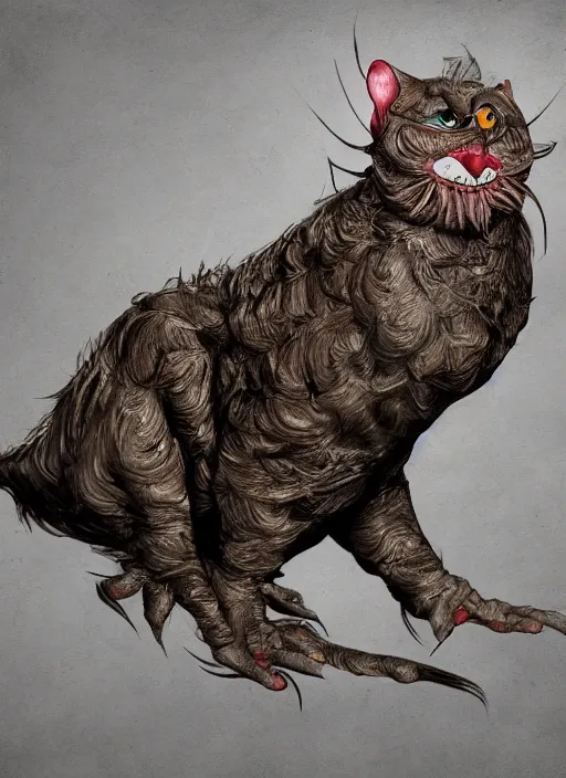 Image similar to hideous cat pigeon chimera, digital art, painting, soft lighting, horror, abomination, detailed, realistic