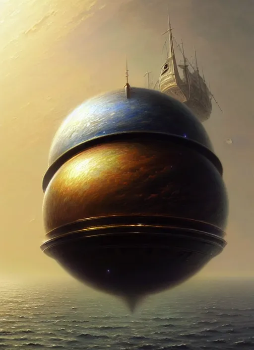 Prompt: a hyper - detailed 3 d render of spherical ship, surrealism!!!!! surreal concept art, lifelike, photorealistic, digital painting, aesthetic, smooth, sharp focus, artstation hd, by greg rutkowski, bruce pennington, valentina remenar and asher duran,