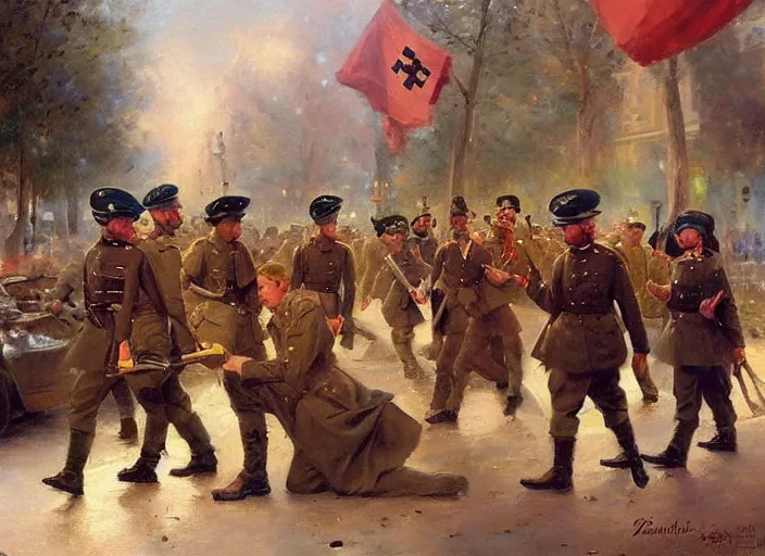 Image similar to nazi soldiers in berlin by vladimir volegov and alexander averin and pierre auguste cot and delphin enjolras