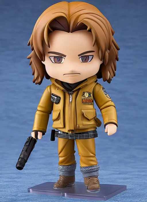 Image similar to kurt russell, a nendoroid of kurt russell figurine, arctic parka, flame thrower, john carpenters the thing, realistic face, detailed product photo