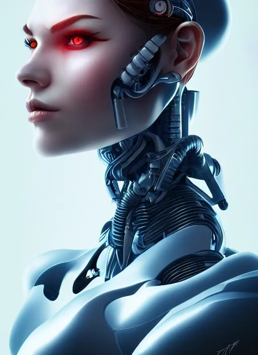 Image similar to portrait of a cyborg woman by Artgerm, biomechanical, hyper detailled, trending on artstation