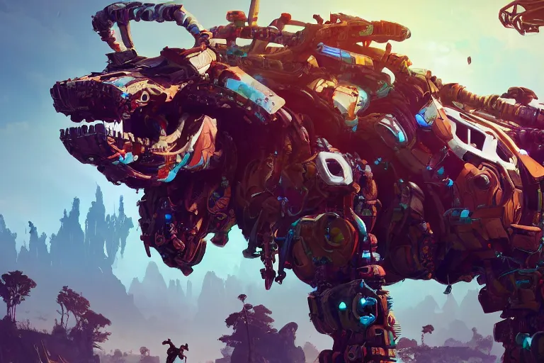 Image similar to grazer machine mecanical creature robot of horizon forbidden west horizon zero dawn bioluminiscence global illumination ray tracing hdr fanart arstation by ian pesty and alena aenami artworks in 4 k