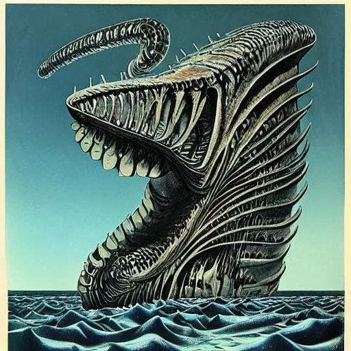 Prompt: deep sea monstrous creature by junji ito, syd mead, h. r. giger