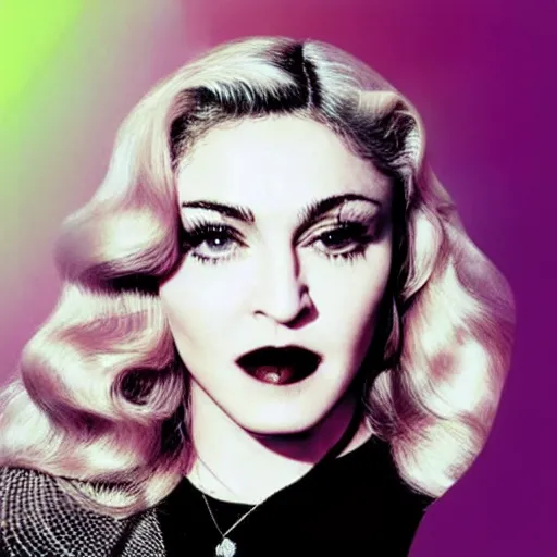 Image similar to a madonna album cover for a hyper pop album