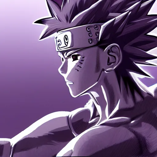 Prompt: close up of a naruto in smooth purple ninja uniform, blue spiked hair, muscular, intense, dramatic pose body of an ultrafine hyperdetailed illustration by kim jung gi, irakli nadar, intricate linework, sharp focus, bright colors, octopath traveler, final fantasy, unreal engine 5, global illumination, radiant light.