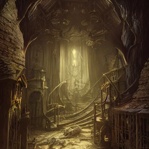 Prompt: detailed the living hall haunted house, highly detailed, illustration, fantasy art, in the style of greg rutkowski, epic, fantasy, intricate, hyper detailed, artstation, concept art, smooth, sharp focus, ray tracing