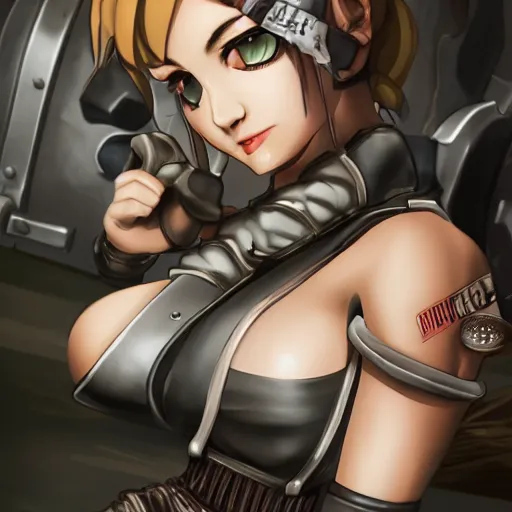 Prompt: a film still portrait of a confident butcher dieselpunk diesel assassin woman, finely detailed features, closeup at the faces, perfect art, at an ancient city, gapmoe yandere grindark, trending on pixiv fanbox