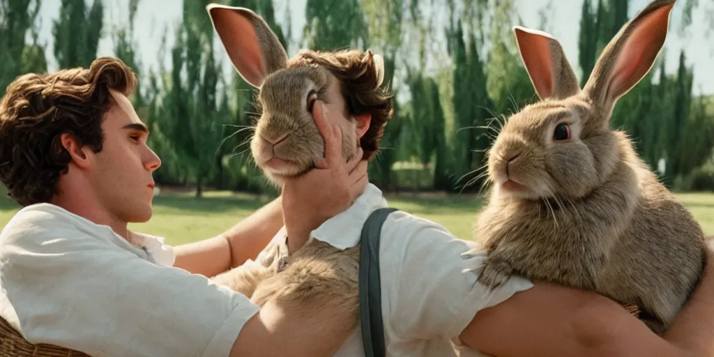 Prompt: a rabbit in the movie call me by your name