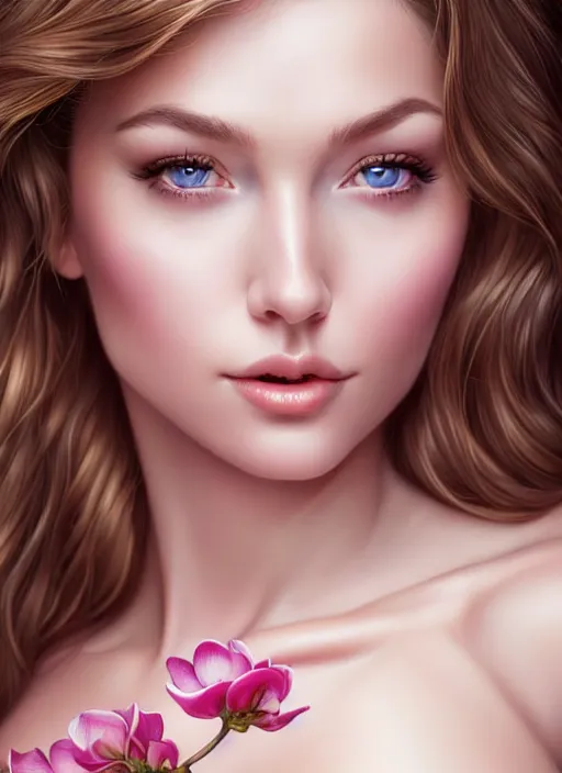 Image similar to photo of a gorgeous female, professionally retouched, soft lighting, realistic, smooth face, full body shot, torso, dress, perfect eyes, sharp focus on eyes, 8 k, high definition, insanely detailed, intricate, elegant, art by artgerm and j scott campbell, cherry blossoms