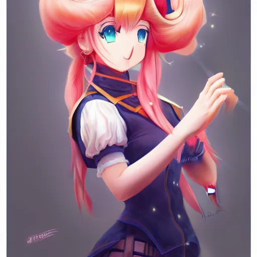 Image similar to anime portrait of princess peach as an anime girl by Stanley Artgerm Lau, WLOP, Rossdraws, James Jean, Andrei Riabovitchev, Marc Simonetti, and Sakimichan, trending on artstation