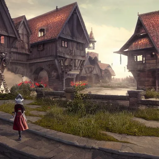 Prompt: magical final fantasy inspired town, european, highly detailed, unreal engine, concept art