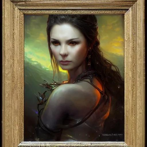 Prompt: portrait of a nervian woman ( 3 5 ) from the the netherlands, an oil painting by ross tran and thomas kincade