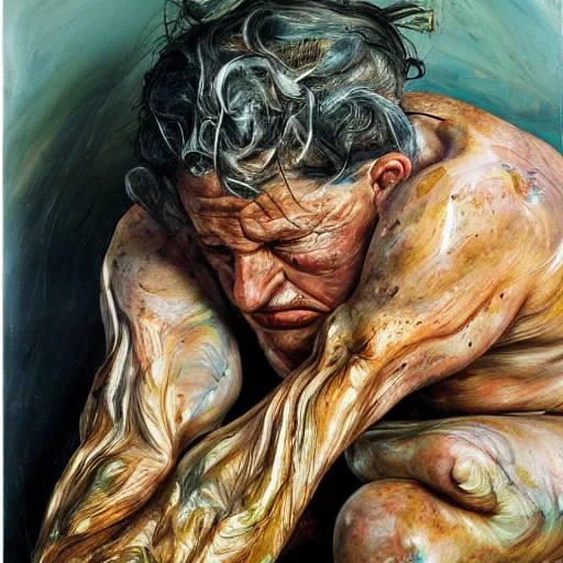 Image similar to high quality high detail painting by lucian freud and jenny saville, hd, mutation, turquoise