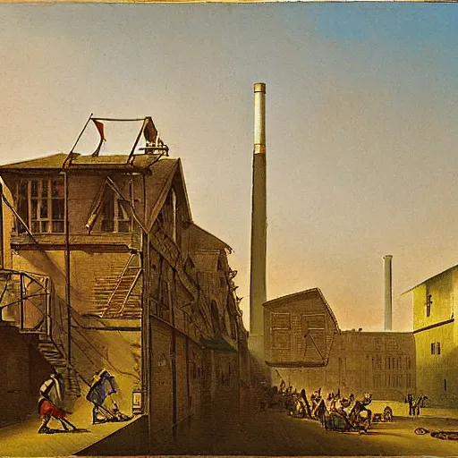 Image similar to factory from the industrial revolution in the style of carl spitzweg