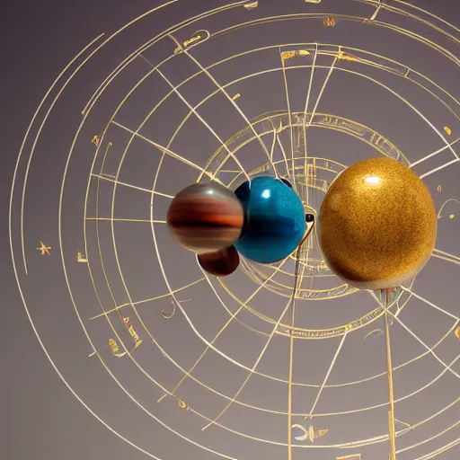 Image similar to a kinetic sculpture of this solar system, orrery, canon 5 d 5 0 mm lens, papier - mache, studio