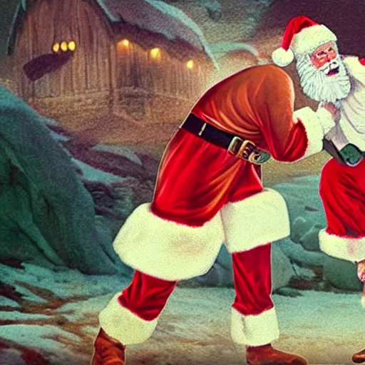 Image similar to Santa Claus vs. Jesus in an epic battle