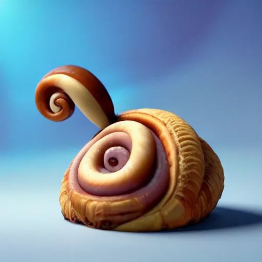 Image similar to cute cartoon snail with a cinnamon roll shell, still from pixar movie, disney 3 d, 8 k, octane render