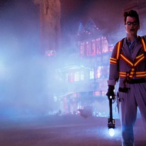 Image similar to stunning awe inspiring johnny depp as a ghostbuster in the movie ghostbusters, movie still 8 k hdr atmospheric lighting