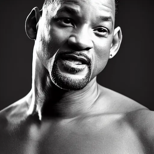 Image similar to of a photo of will smith as batman with a serious face looking at the camera, f 2. 8