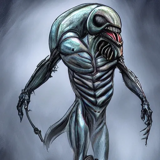 Prompt: xenomorph warrior standing in action pose, concept art