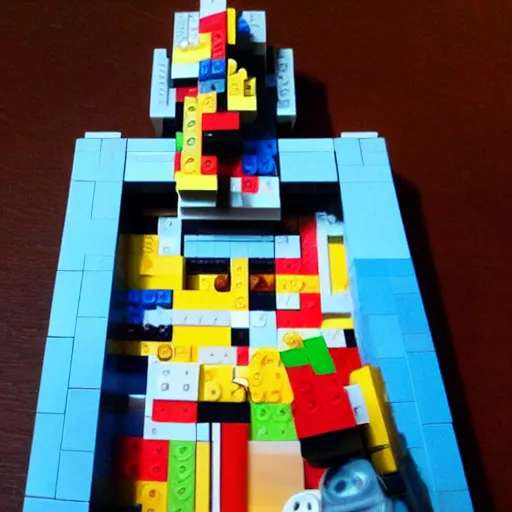 Prompt: a guillotine made out of legos