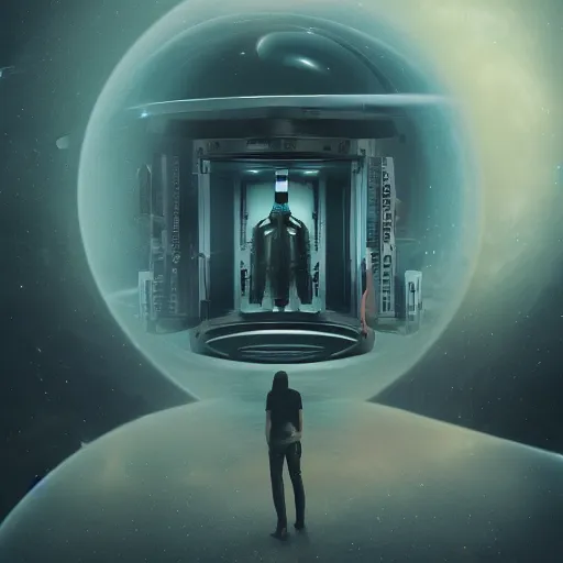 Image similar to concept poster design, mysteries from the universe, surrealism, sci fi, futuristic cocept art, denoise, 8 k render, anamorphic lens, smooth