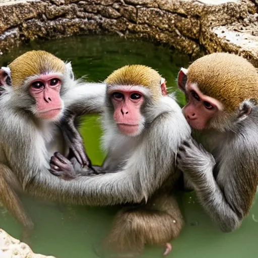 Prompt: monkeys bathing in a tub and eating bananas, national geographic