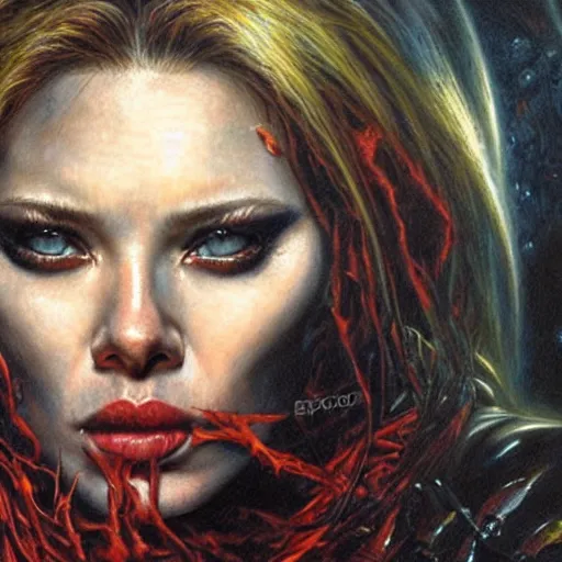 Prompt: a hyperrealistic painting of Scarlett Johanson as a demon by Bob Eggleton,