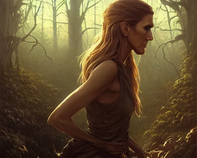 Image similar to highly detailed portrait of celine dion, in the walking dead, stephen bliss, unreal engine, fantasy art by greg rutkowski, loish, rhads, ferdinand knab, makoto shinkai and lois van baarle, ilya kuvshinov, rossdraws, tom bagshaw, global illumination, radiant light, detailed and intricate environment