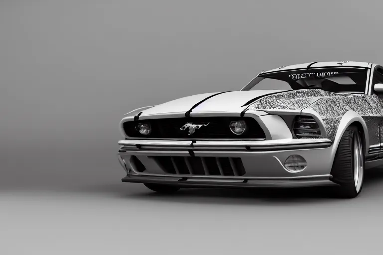 Prompt: high angle shot of a Ford Mustang designed by h. R. Giger, octane render, 8k, highly detailed, lights on, advertise photo