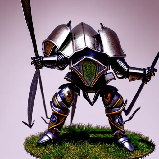 Prompt: A cyber knight riding on a giant beetle, highly detailed, fantasy, painted wargaming miniature, product photo studio lighting