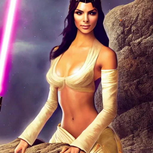 Image similar to victoria justice with kim kardashian body as princess padme in star wars episode 3, 8 k resolution, cinematic lighting, anatomically correct