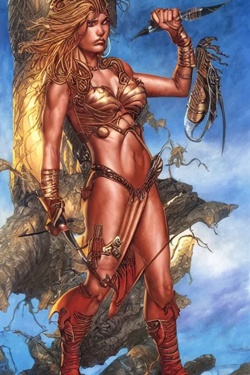 Image similar to A beautiful female warrior by larry Elmore, Jeff easley and Boris Valejo and Julie Bell and ross tran