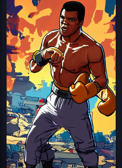 Prompt: muhammed ali in the borderlands 3 style