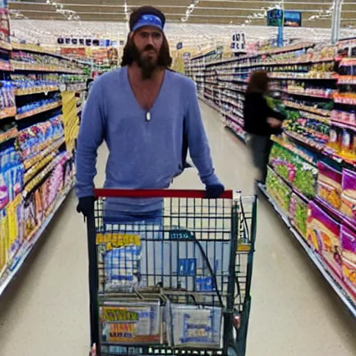 Image similar to jesus at walmart, paparazzi photo