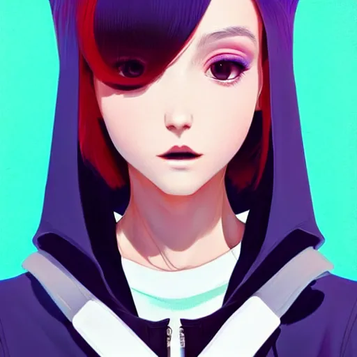 Image similar to poster woman with futuristic streetwear and hairstyle, open jacket, cute face, symmetrical face, 3/4 angle, pretty, beautiful, elegant, Anime by Kuvshinov Ilya, Cushart Krentz and Gilleard James, 4k, HDR, Trending on artstation, Behance, Pinterest