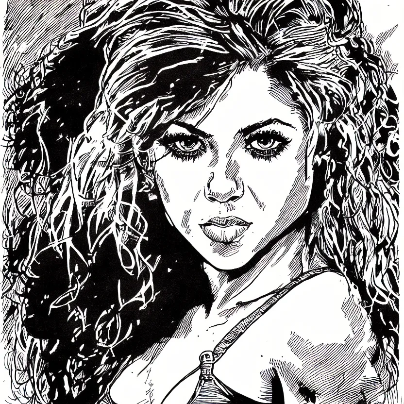 Image similar to portrait of shakira in the style of marc silvestri pen and ink drawing, high detail