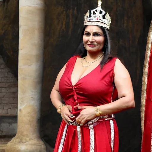 Prompt: Priti Patel as a voluptuous warrior queen