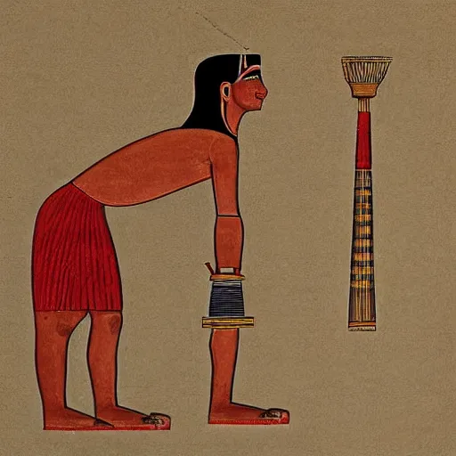 Image similar to Egyptian drawing of a man using a shake weight, ancient, photorealistic