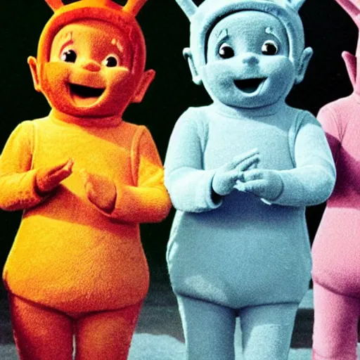 Image similar to The Teletubbies in an existential crisis