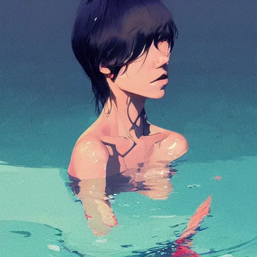 Prompt: a ultradetailed beautiful panting of a woman dipping her toe in water, by conrad roset, greg rutkowski and makoto shinkai, trending on artstation