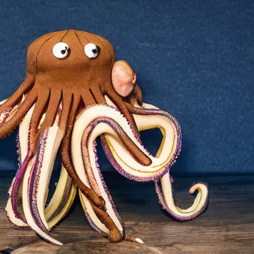 Prompt: an octopus sitting on top of a cat